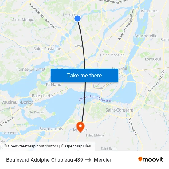 Boulevard Adolphe-Chapleau 439 to Mercier map