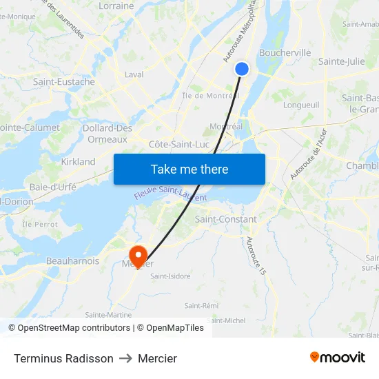 Terminus Radisson to Mercier map