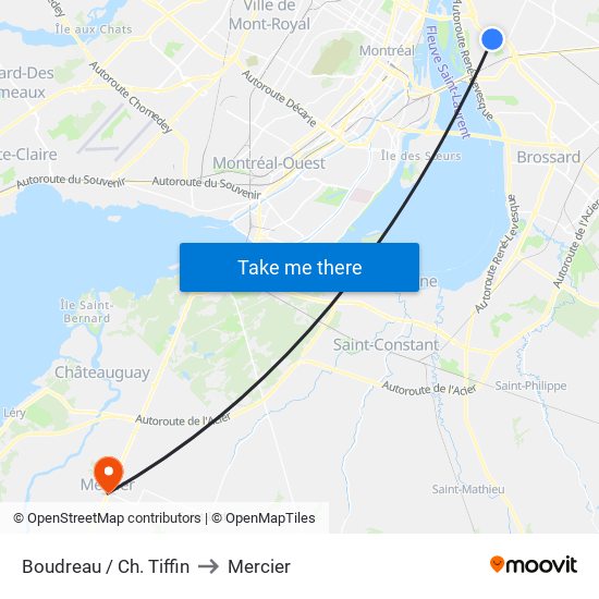 Boudreau / Ch. Tiffin to Mercier map