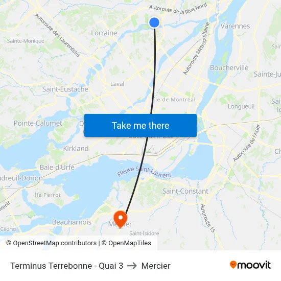 Terminus Terrebonne - Quai 3 to Mercier map