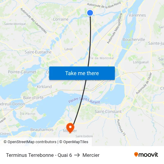 Terminus Terrebonne - Quai 6 to Mercier map