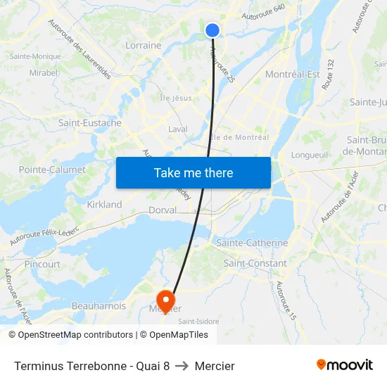 Terminus Terrebonne - Quai 8 to Mercier map