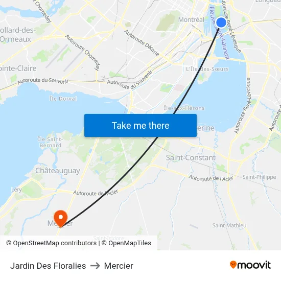 Jardin Des Floralies to Mercier map