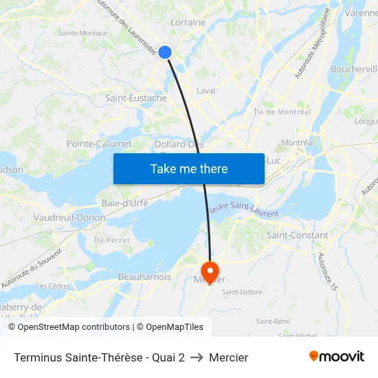Terminus Sainte-Thérèse - Quai 2 to Mercier map