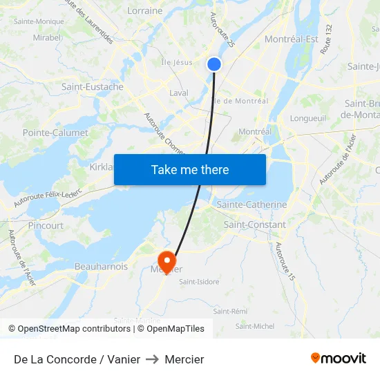 De La Concorde / Vanier to Mercier map