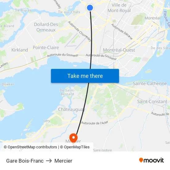 Gare Bois-Franc to Mercier map