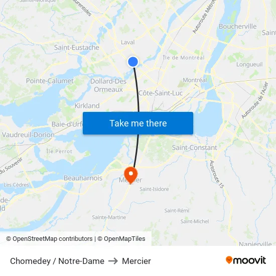 Chomedey / Notre-Dame to Mercier map