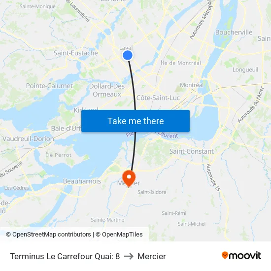 Terminus Le Carrefour Quai: 8 to Mercier map