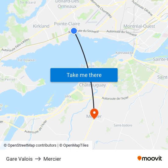 Gare Valois to Mercier map