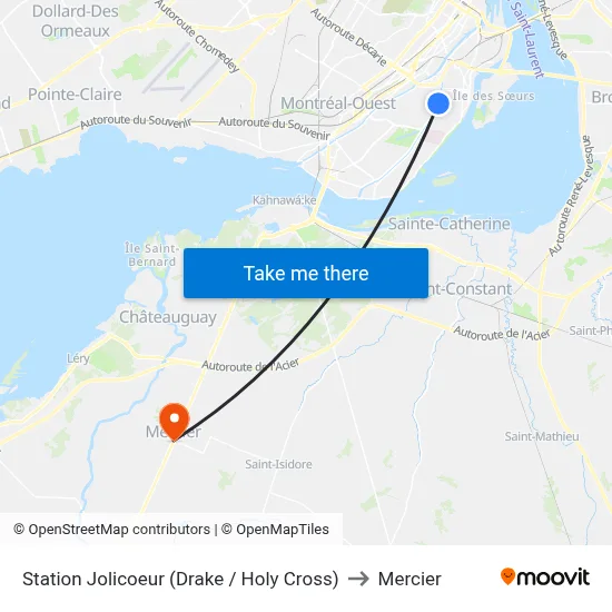 Station Jolicoeur (Drake / Holy Cross) to Mercier map