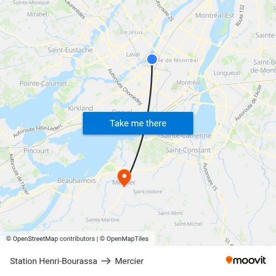 Station Henri-Bourassa to Mercier map