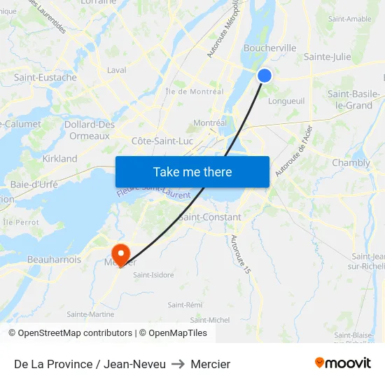 De La Province / Jean-Neveu to Mercier map