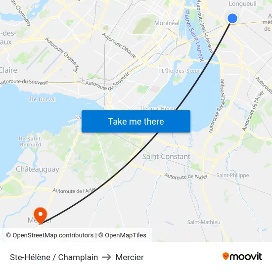 Ste-Hélène / Champlain to Mercier map