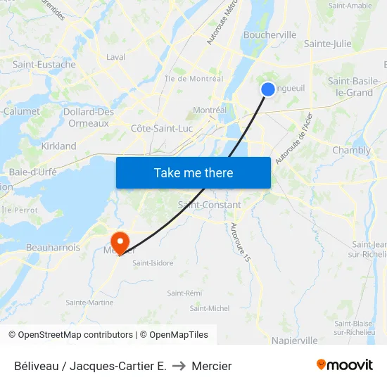 Béliveau / Jacques-Cartier E. to Mercier map