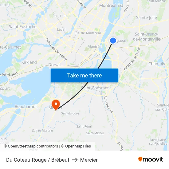 Du Coteau-Rouge / Brébeuf to Mercier map