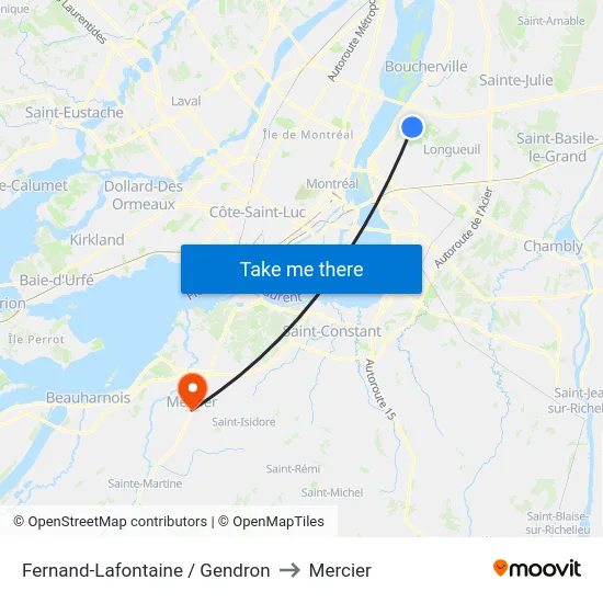 Fernand-Lafontaine / Gendron to Mercier map