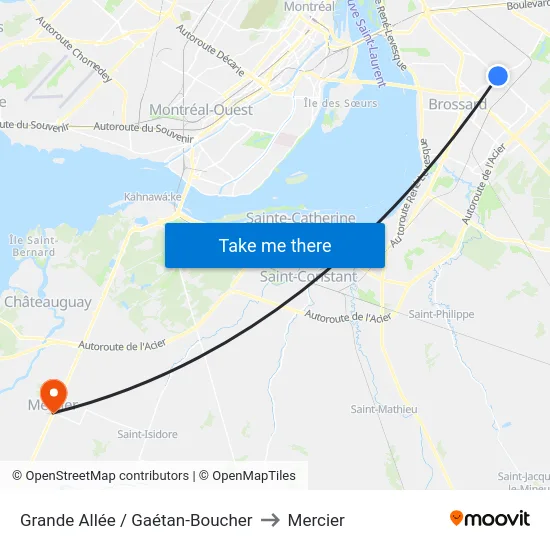 Grande Allée / Gaétan-Boucher to Mercier map