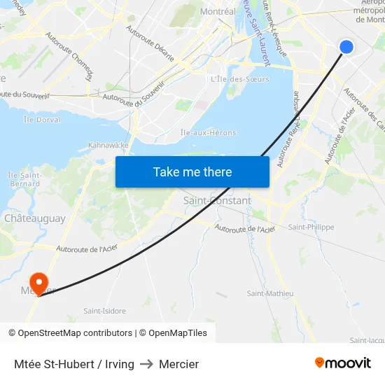 Mtée St-Hubert / Irving to Mercier map