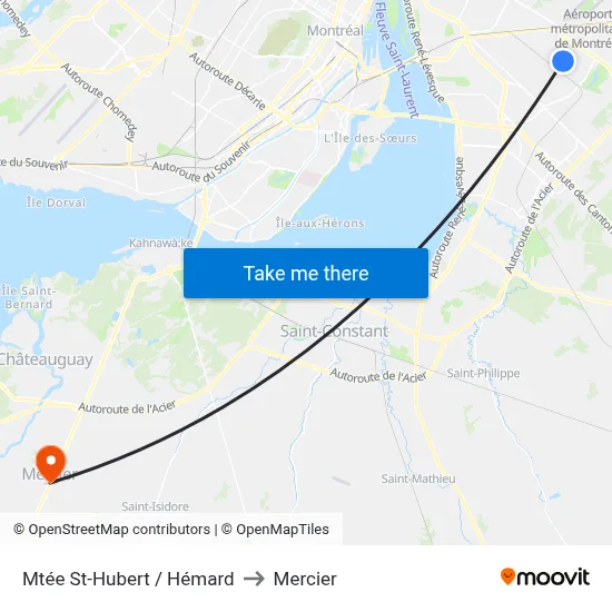 Mtée St-Hubert / Hémard to Mercier map