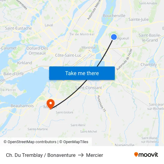 Ch. Du Tremblay / Bonaventure to Mercier map