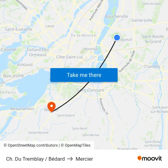 Ch. Du Tremblay / Bédard to Mercier map