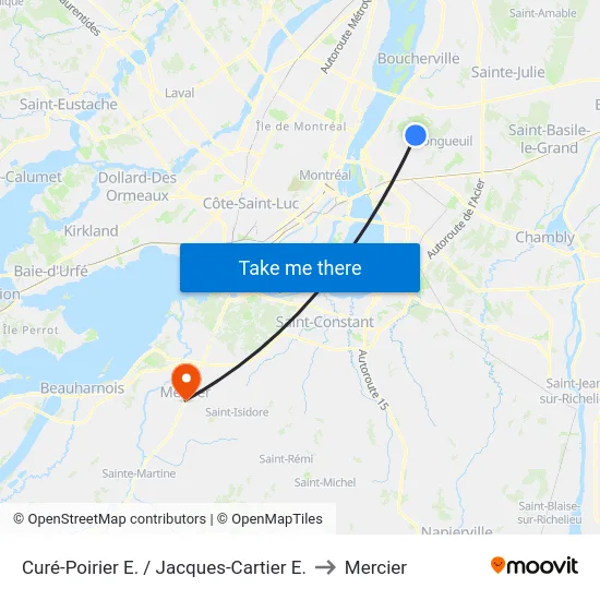 Curé-Poirier E. / Jacques-Cartier E. to Mercier map