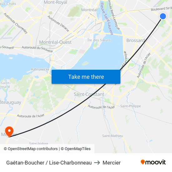 Gaétan-Boucher / Lise-Charbonneau to Mercier map