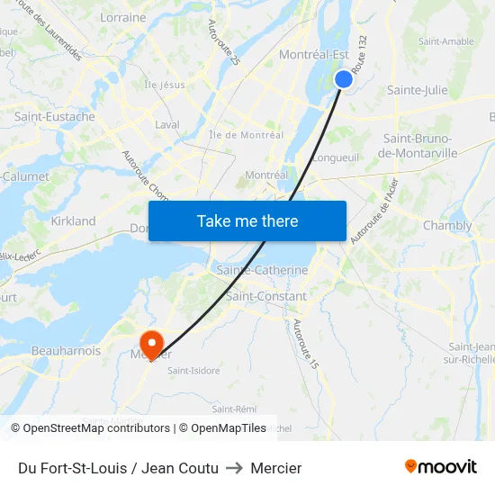Du Fort-St-Louis / Jean Coutu to Mercier map