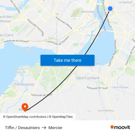 Tiffin / Desaulniers to Mercier map
