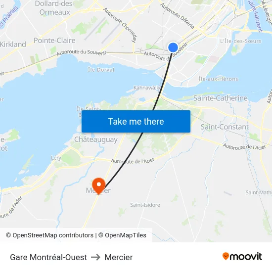 Gare Montréal-Ouest to Mercier map