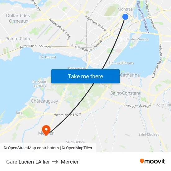 Gare Lucien-L'Allier to Mercier map