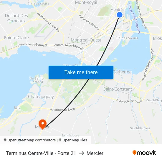 Terminus Centre-Ville - Porte 21 to Mercier map