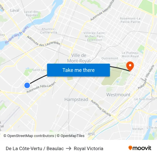 De La Côte-Vertu / Beaulac to Royal Victoria map