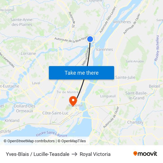Yves-Blais / Lucille-Teasdale to Royal Victoria map