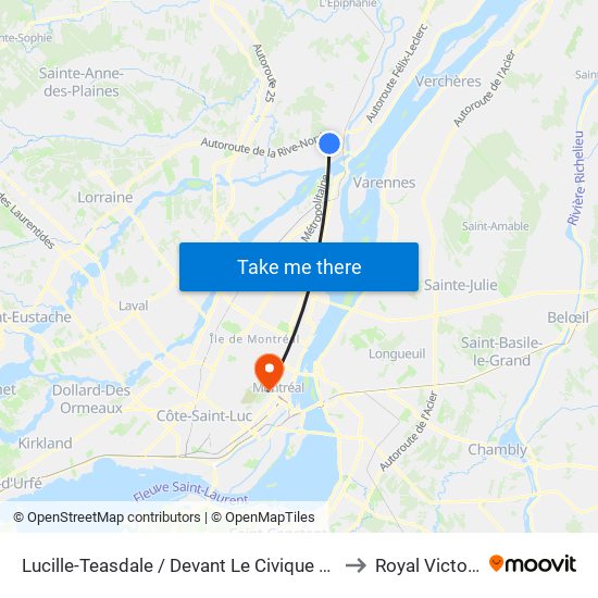 Lucille-Teasdale / Devant Le Civique 1200 to Royal Victoria map