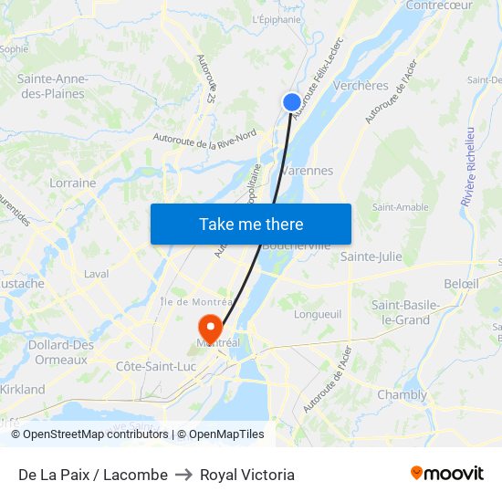 De La Paix / Lacombe to Royal Victoria map