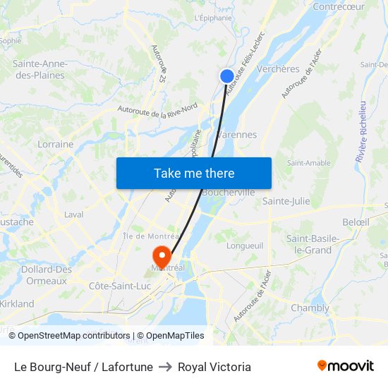 Le Bourg-Neuf / Lafortune to Royal Victoria map