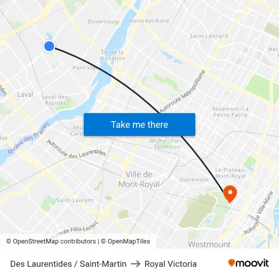 Des Laurentides / Saint-Martin to Royal Victoria map