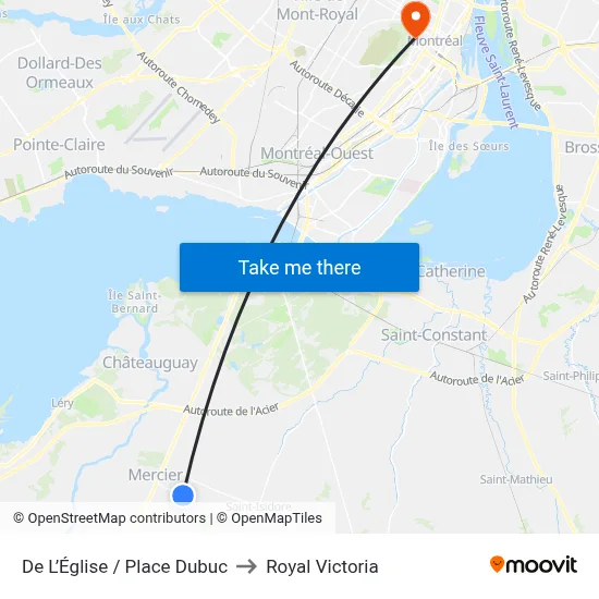 De L’Église / Place Dubuc to Royal Victoria map