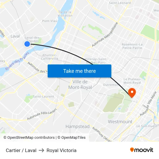 Cartier / Laval to Royal Victoria map