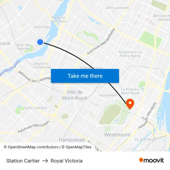 Station Cartier to Royal Victoria map