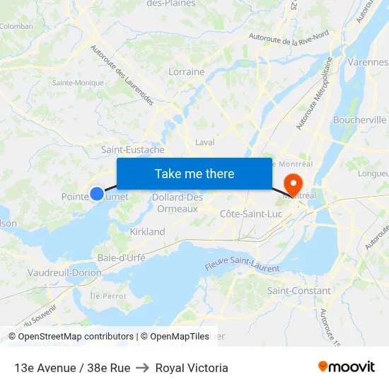 13e Avenue / 38e Rue to Royal Victoria map