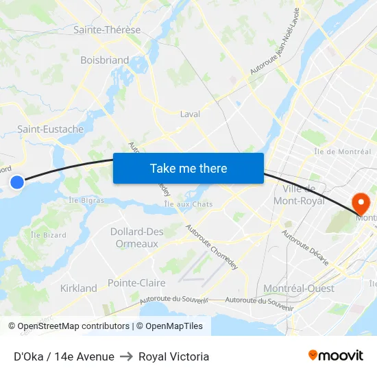 D'Oka / 14e Avenue to Royal Victoria map