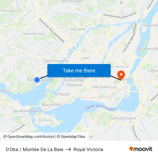 D'Oka / Montée De La Baie to Royal Victoria map