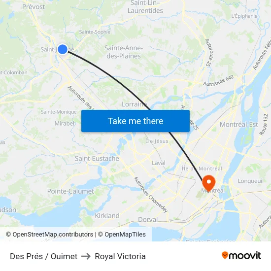 Des Prés / Ouimet to Royal Victoria map