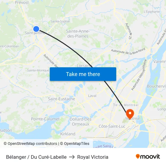 Bélanger / Du Curé-Labelle to Royal Victoria map