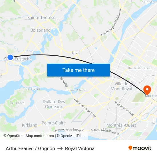 Arthur-Sauvé / Grignon to Royal Victoria map
