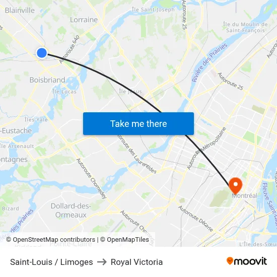 Saint-Louis / Limoges to Royal Victoria map