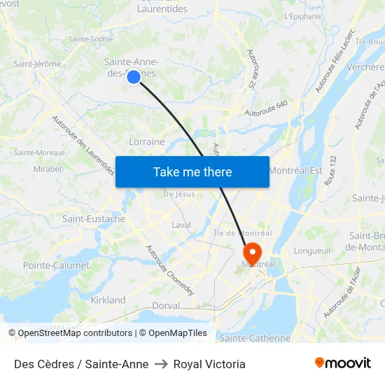 Des Cèdres / Sainte-Anne to Royal Victoria map