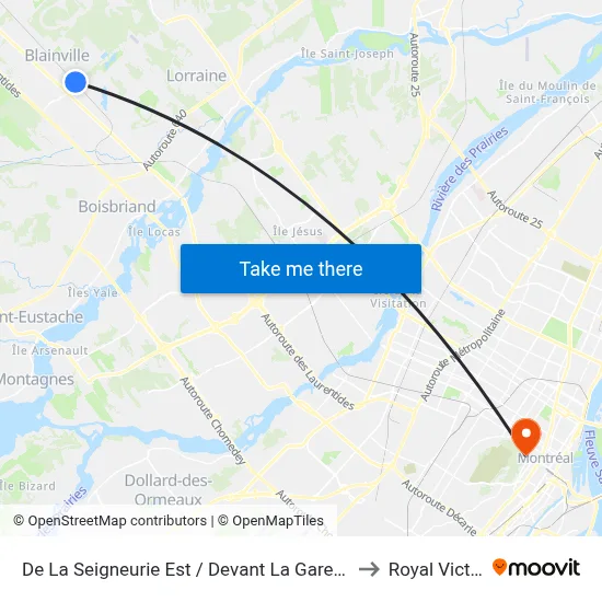 De La Seigneurie Est / Devant La Gare Blainville to Royal Victoria map